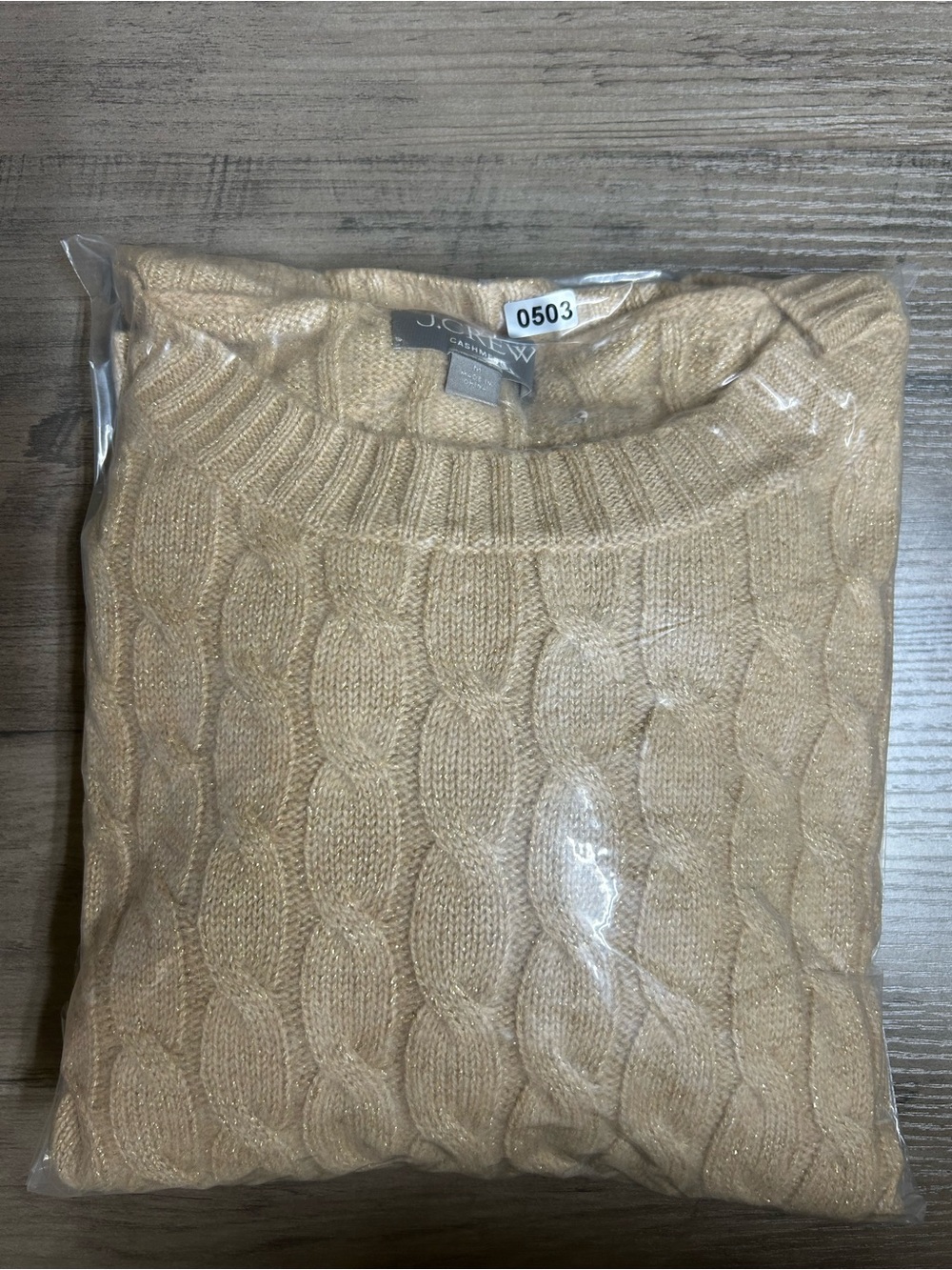 J. Crew Women’s Cashmere Cable-Knit Sweater in Camel with Gold Shimmer - Picture 13 of 13
